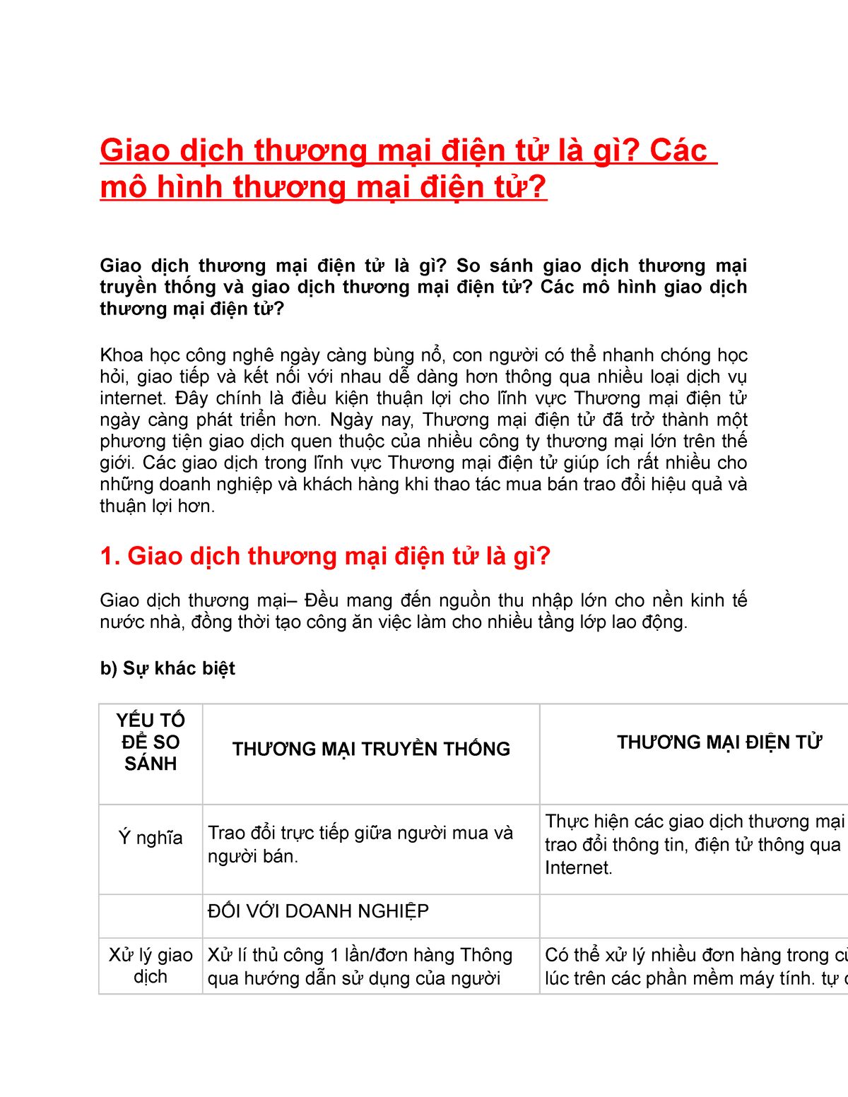 Sự khác nhau giữa thương mại điện tử và thương mại truyền thống  GoSELL