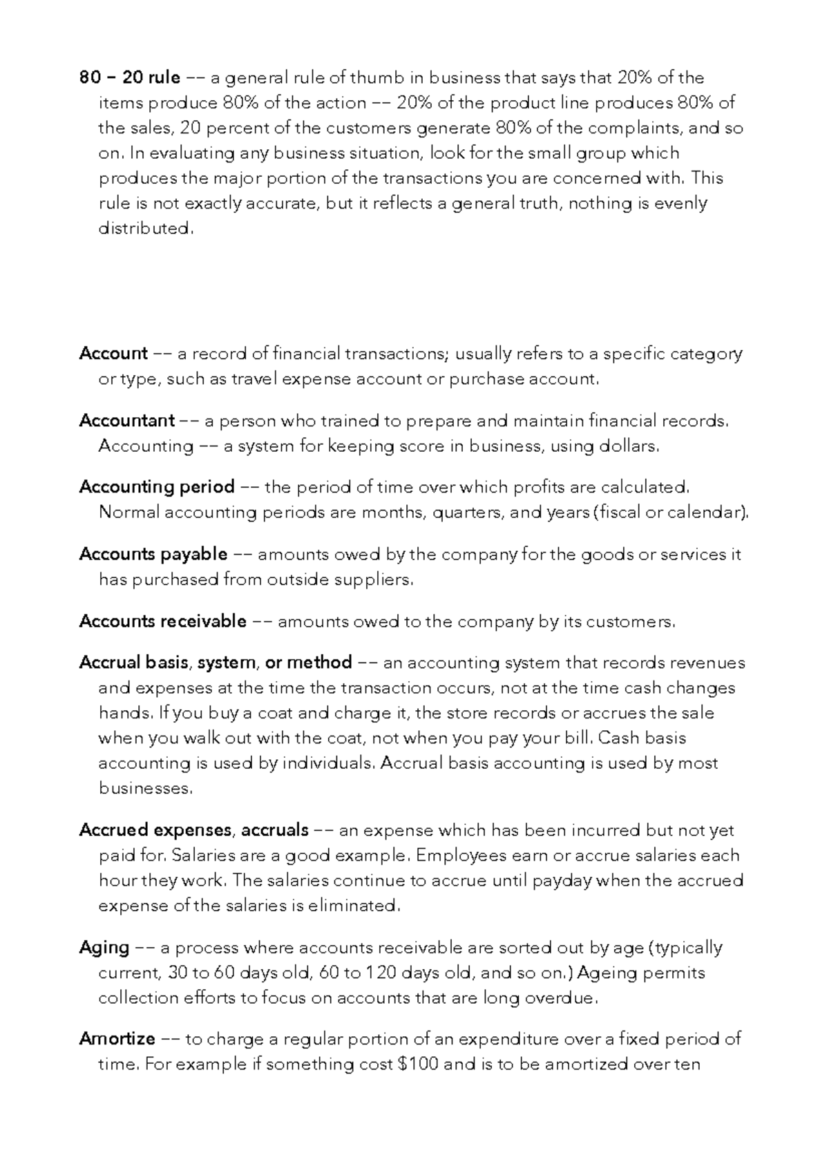 Samenvattingen Accounting Important notions 80 20 rule a