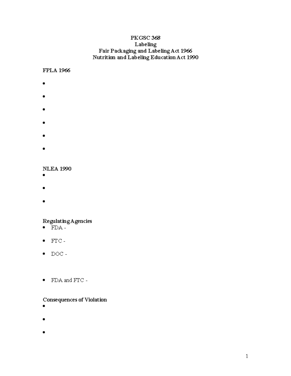 Pkgsc 368 FPLA and NLEA Heather Batt PKGSC 368 Labeling Fair