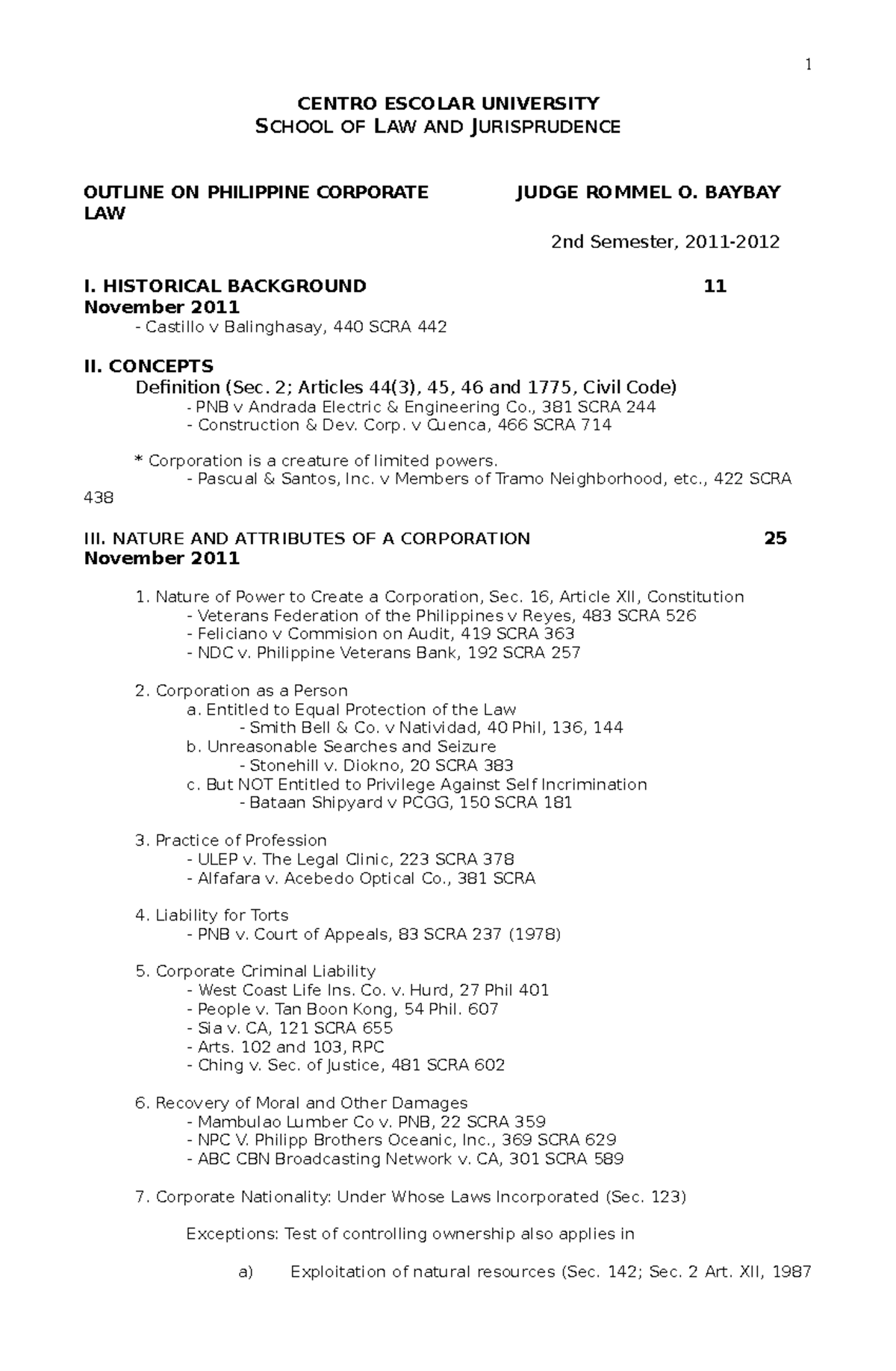 Syllabus Helpful in Bar Review - Juris Doctor - Studocu