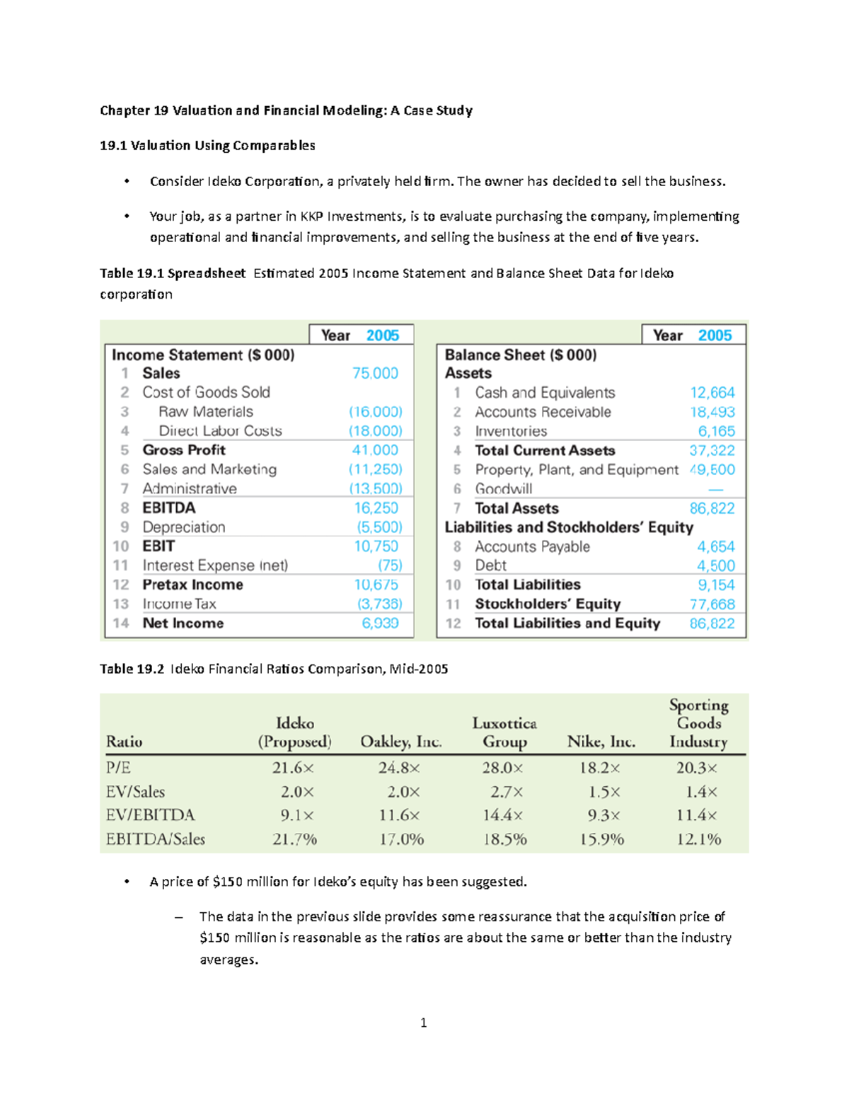 Chapter 19 Valuation And Financial Modeling - Chapter 19 Valuation And ...