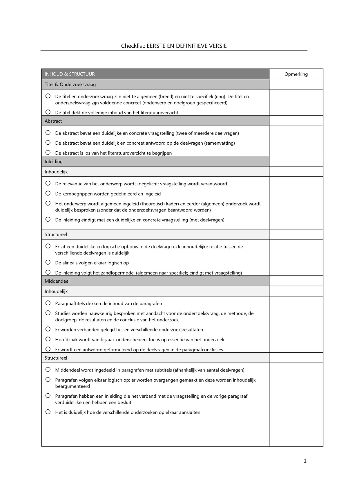 Checklist Eerste Definitieve Versie - 1 Checklist: EERSTE EN ...