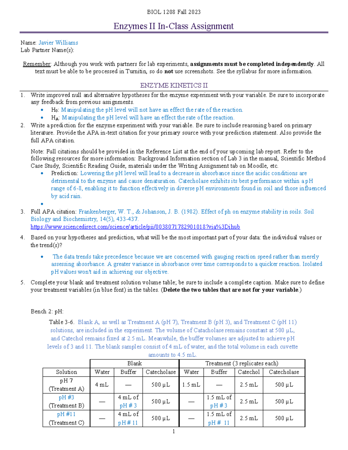 Enzyme Ii Ica Bio Biol Fall Enzymes Ii In Class Assignment Name Javier Williams