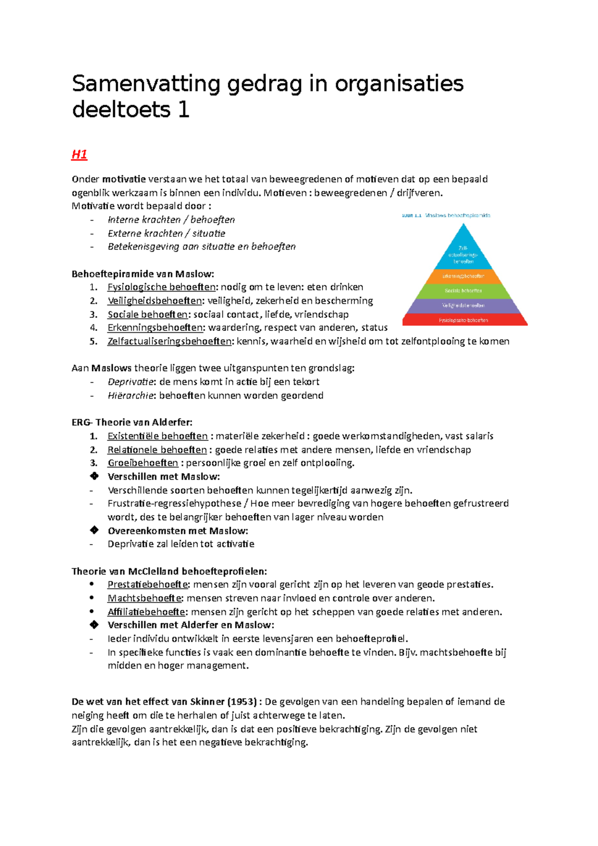 Samenvatting Deeltoets 1 - Samenvatting Gedrag In Organisaties ...