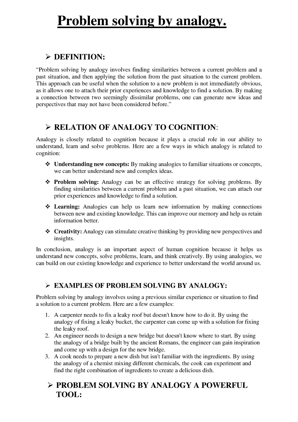 explain problem solving according to analogy and skill acquisition