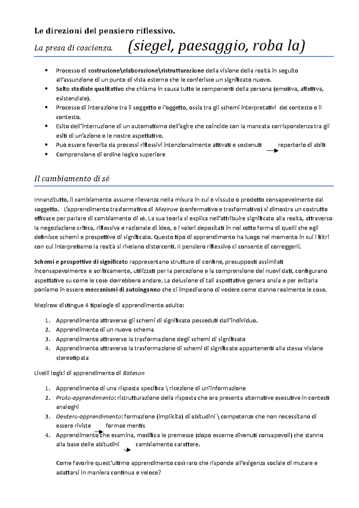 Le direzioni del pensiero riflessivo - La presa di coscienza. (siegel ...