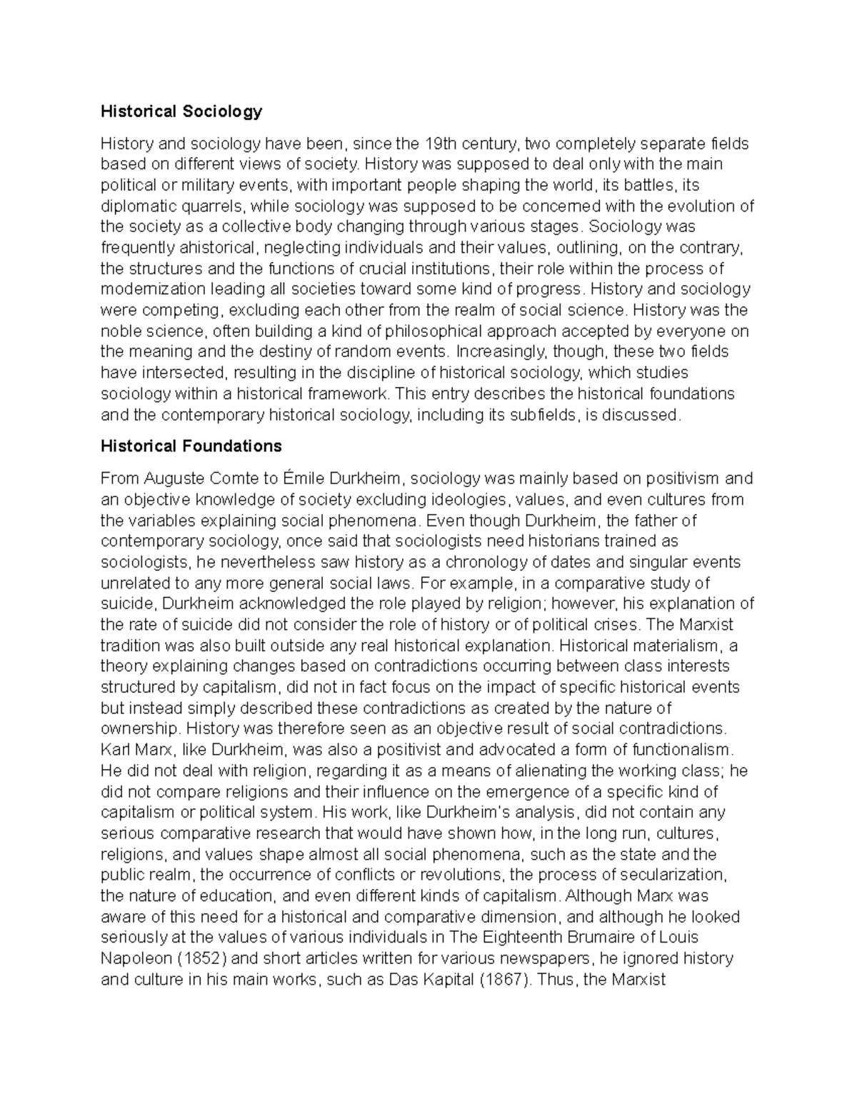 Historical Sociology Historical Sociology History and sociology have