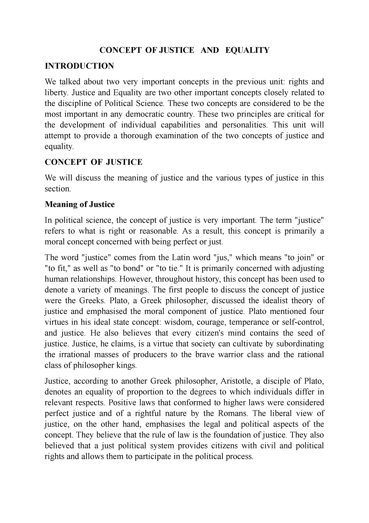 Concepts OF Justice AND Equality CONCEPT OF JUSTICE AND EQUALITY