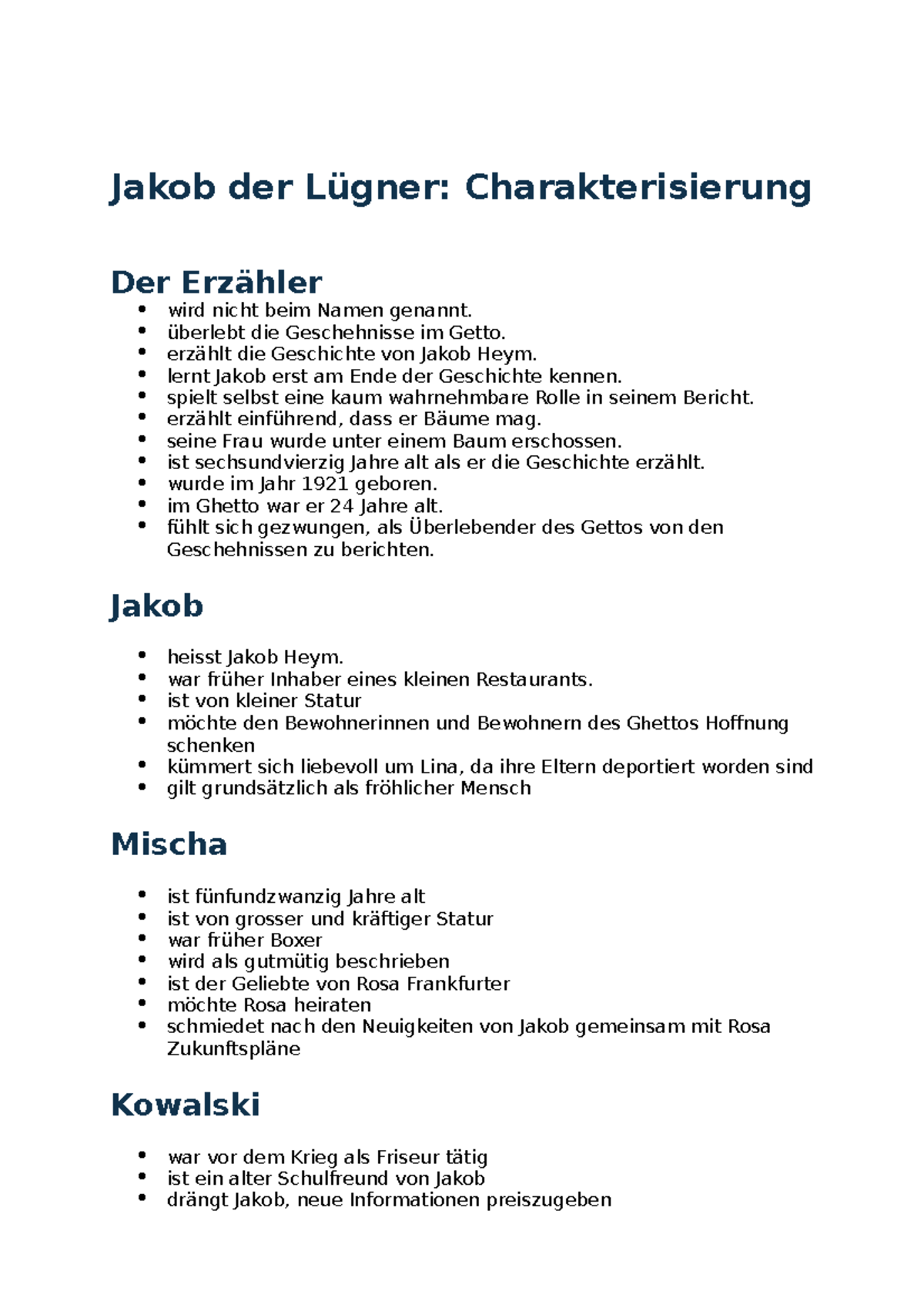 Zusammenfassung Jakob Der Lügner