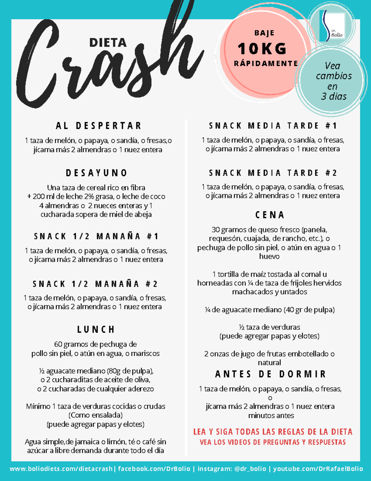 Dieta Crash 2020 Dr Bolio A N T E S D E D O R M I R 1 taza de melón