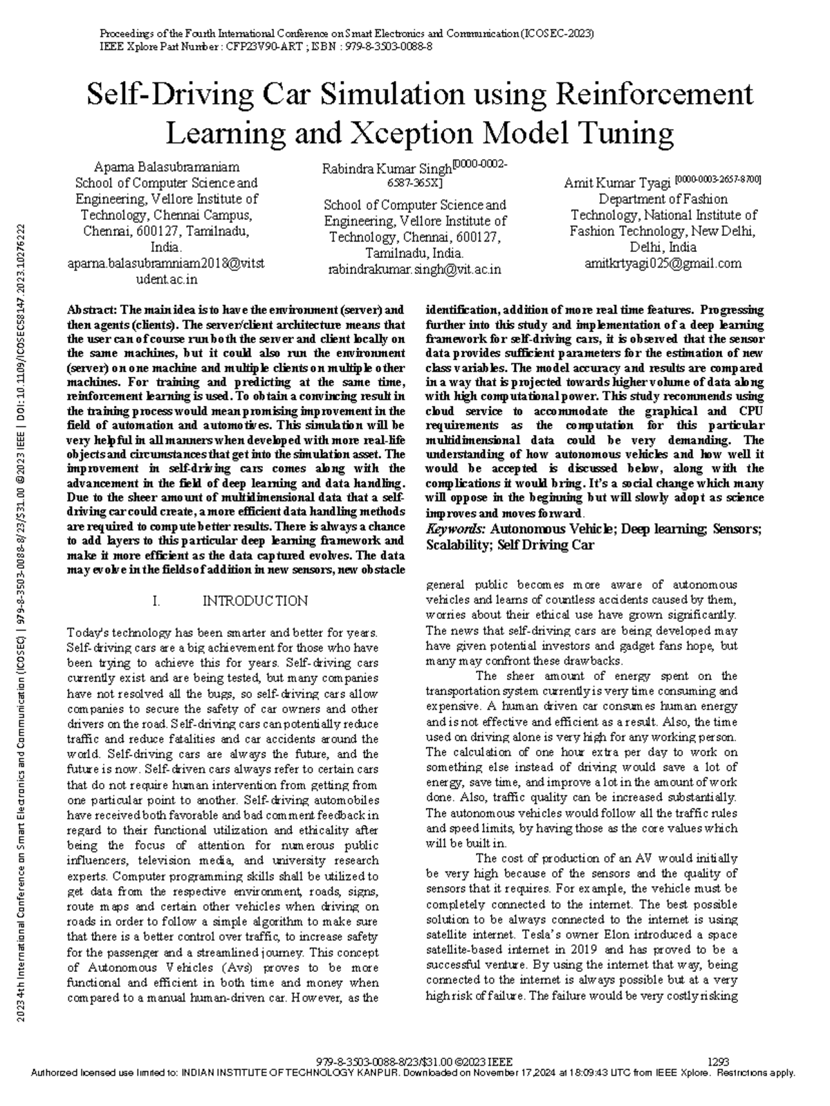 Self-Driving Car Simulation Using Reinforcement Learning and Xception ...