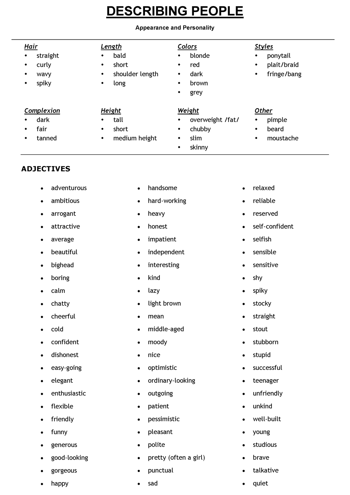 Physical-appearance and personality - DESCRIBING PEOPLE Appearance and ...