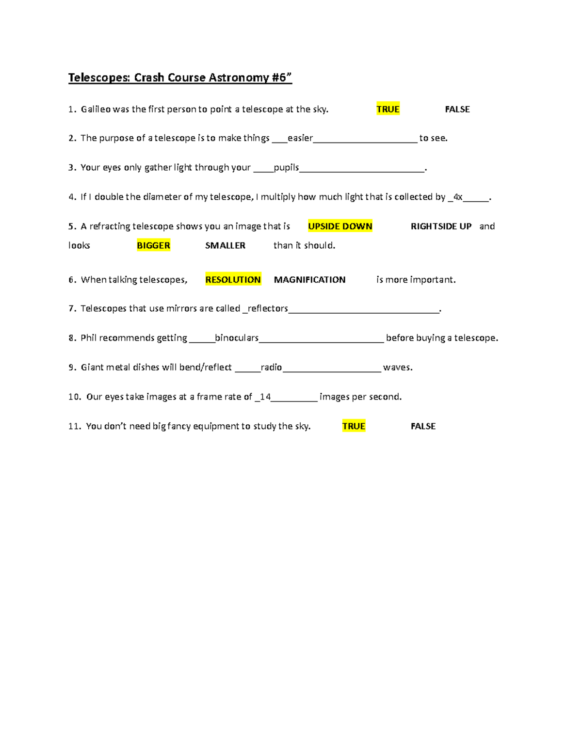 Copy of Telescopes Crash Course Astronomy 6” Telescopes Crash