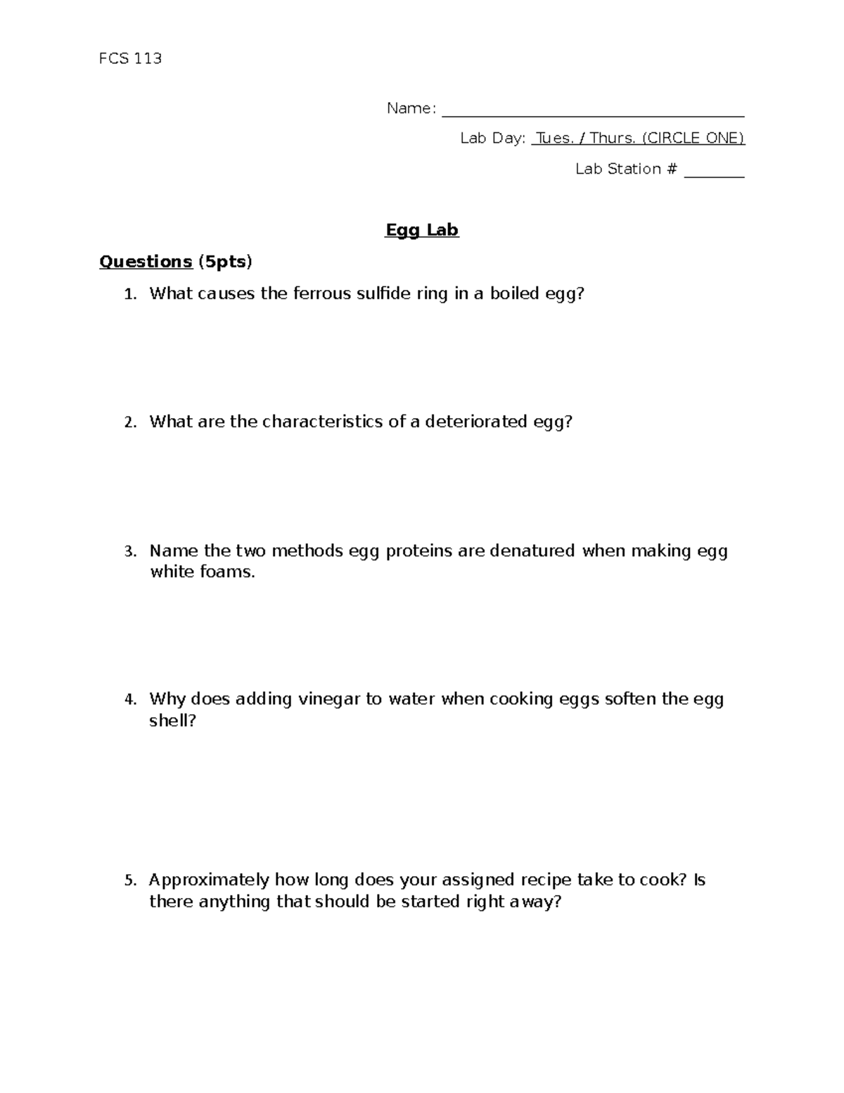 3 Egg Lab FCS 113 class notes Name