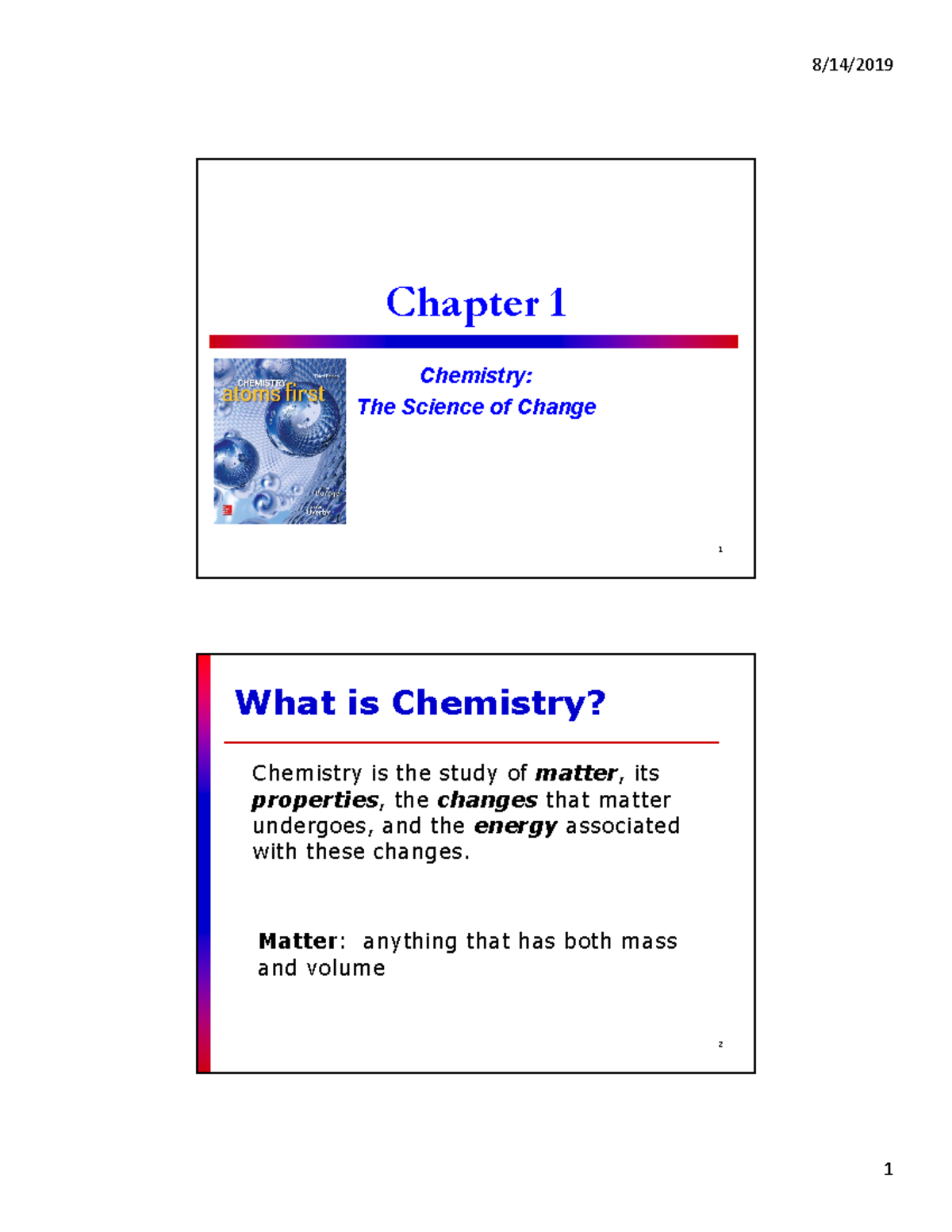 Chapter 1 Notes - Chapter 1 Chemistry: The Science Of Change 1 ...