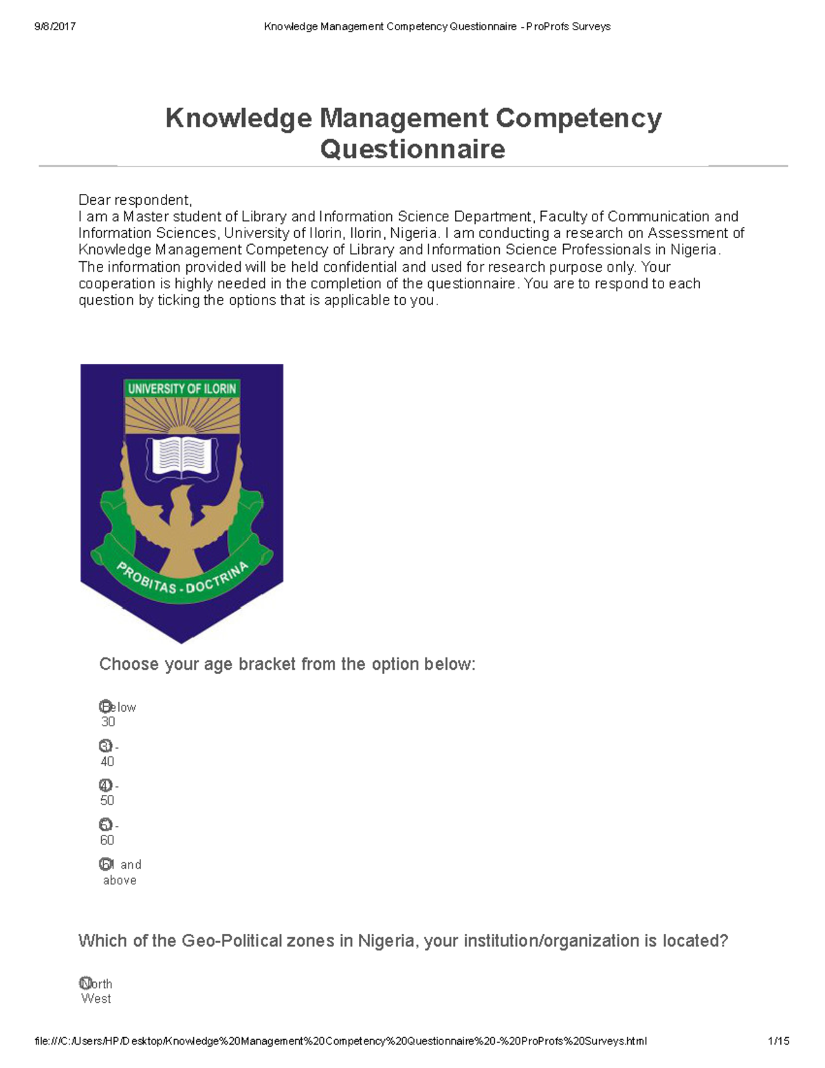 Knowledge Management Competency Questionnaire - Pro Profs Surveys ...