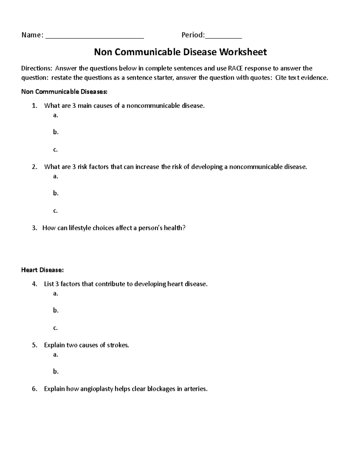 Noncommunicable Disease Worksheet 2021 - Name ...