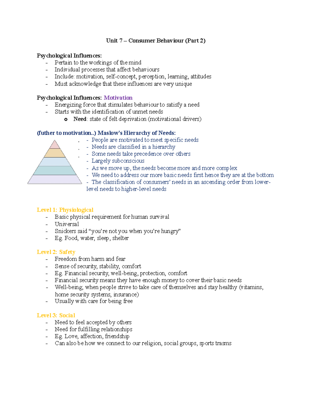 MOS1021 Exam 3 Notes - Unit 7 – Consumer Behaviour (Part 2 ...