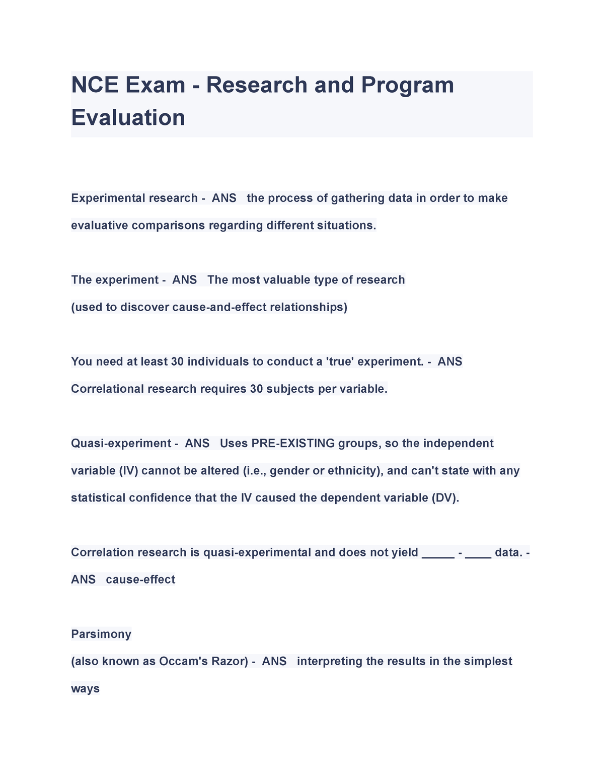 research and program evaluation nce