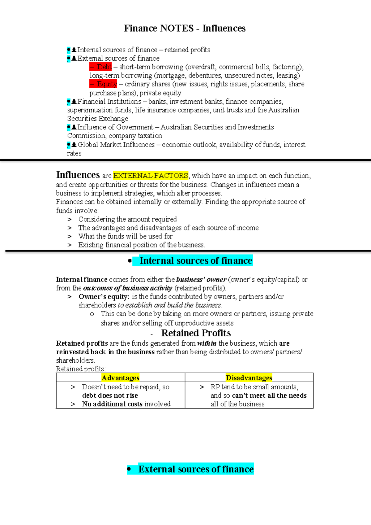Influences on Financial Management - Internal sources of finance ...