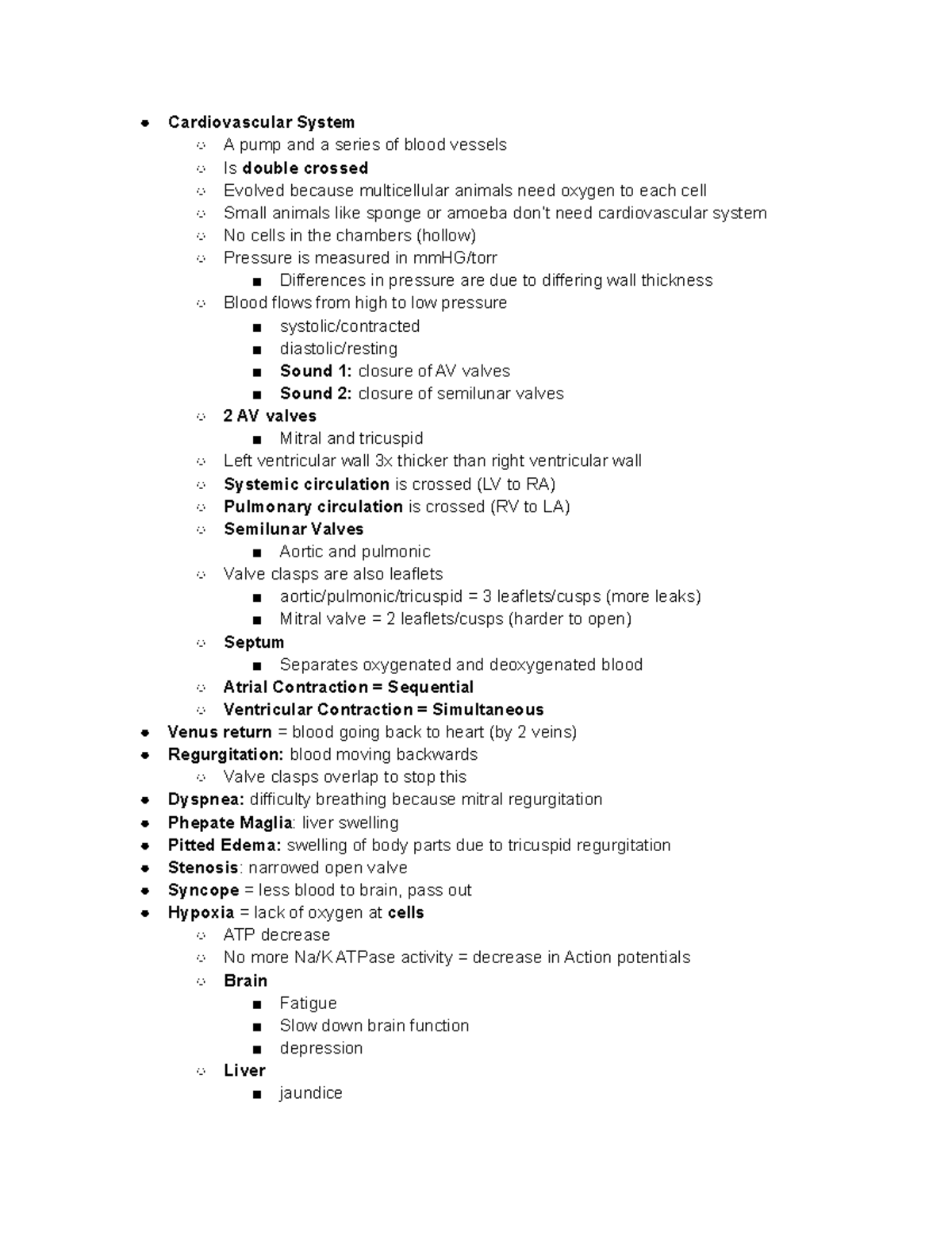 336 Exam 2 Lecture Notes - Cardiovascular System A pump and a series of ...
