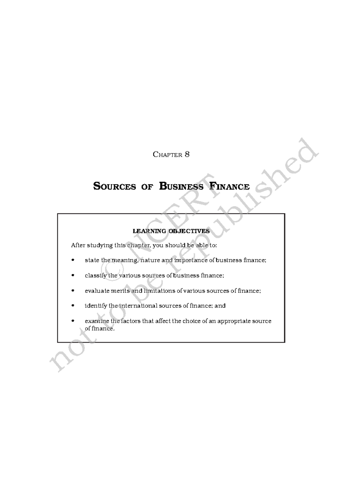 Business 8 - CHAPTER 8 SOURCES OF B USINESS F INANCE LEARNING ...