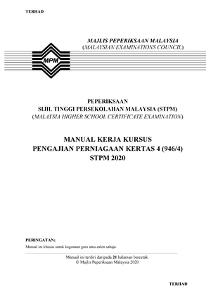 Manual KK PP 2020 STPM - PEPERIKSAAN SIJIL TINGGI PERSEKOLAHAN 