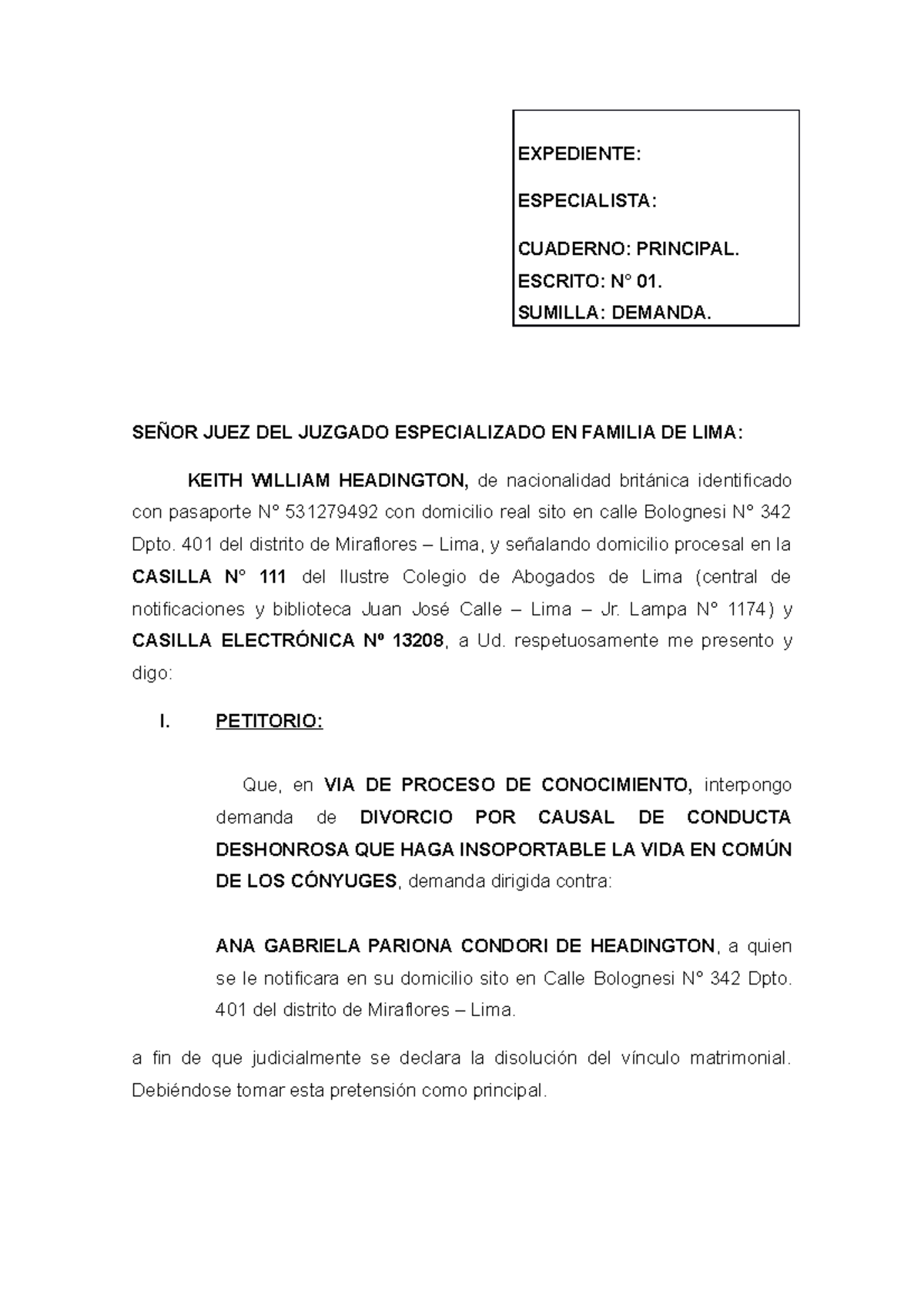 Demanda De Divorcio Por Causal De Conducta Desonrrosa 09 Expediente