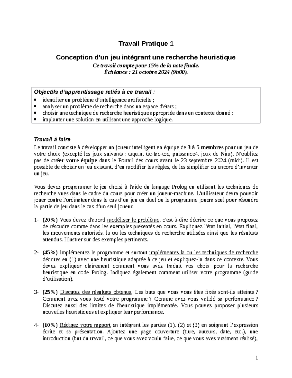 TP1 - TP1 Conception d’un jeu intégrant une recherche heuristique ...