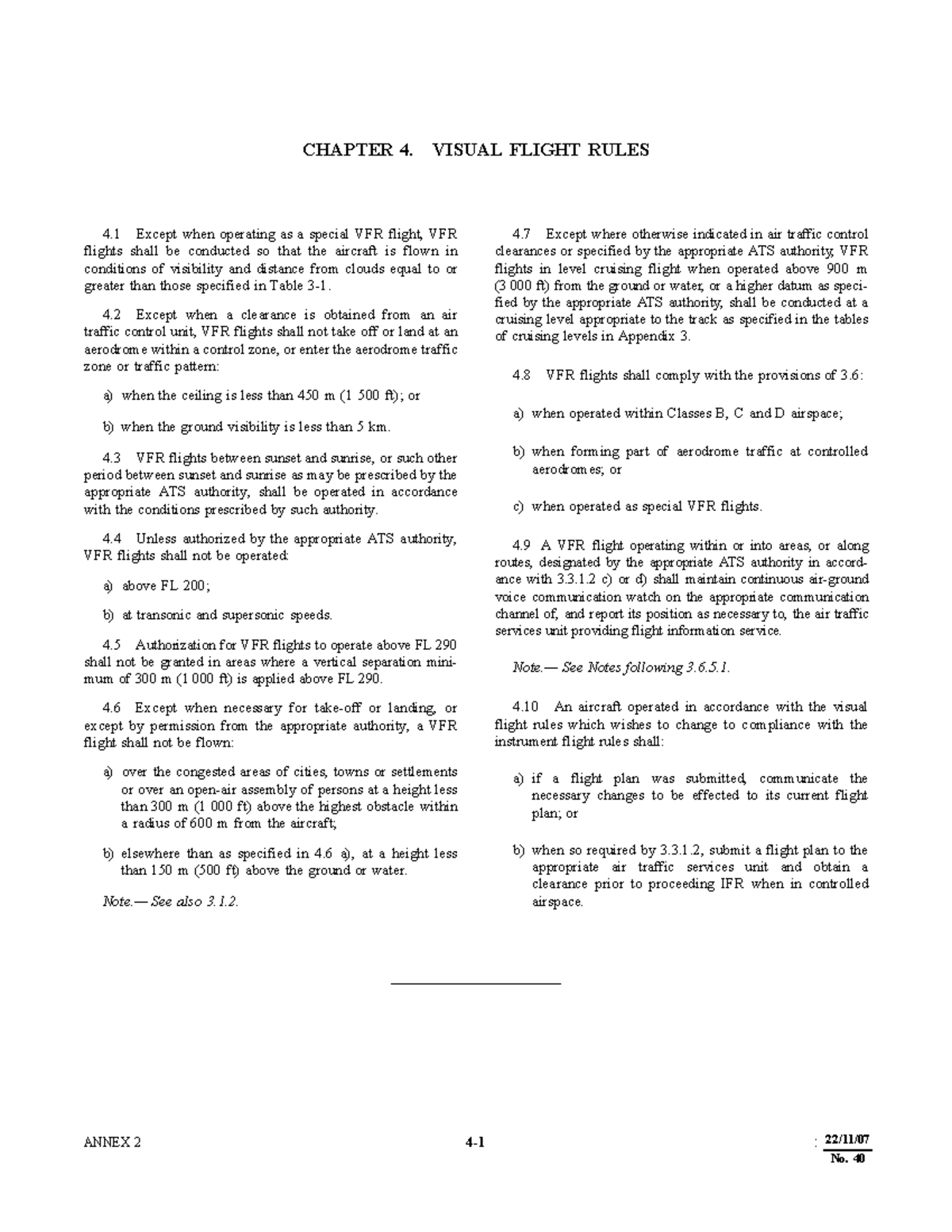 Annex 2 - Rule of the Air - ANNEX 2 4-1 24/11/ CHAPTER 4. VISUAL FLIGHT ...