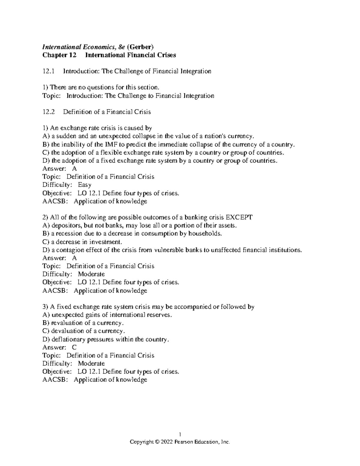 Chapter 12 TEST BANK 1 International Economics, 8e (Gerber) Chapter
