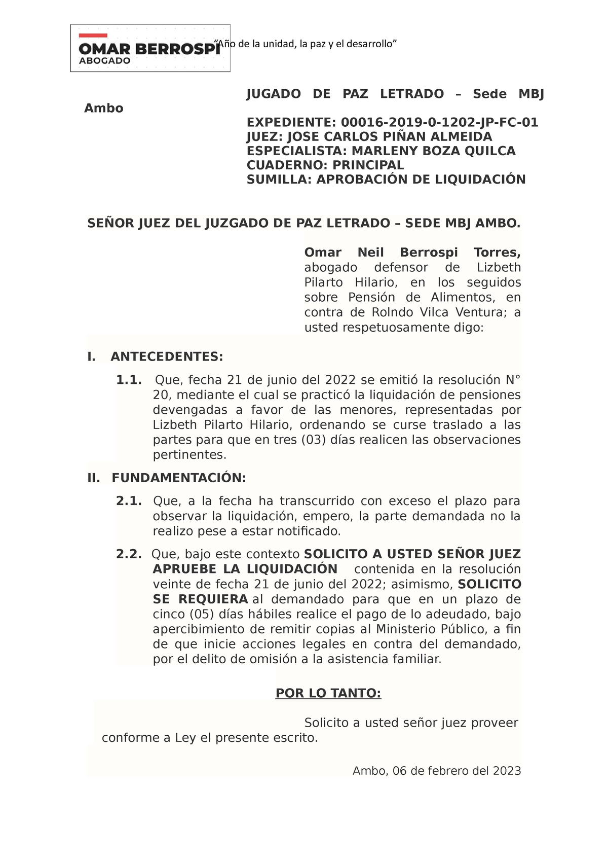 Modelo De Escrito Solicitando LiquidaciÓn De AprobaciÓn De PensiÓn De