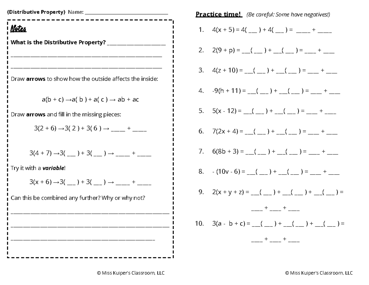 Distributive+Property+Notes+and+Practice - Practice time! (Be careful ...