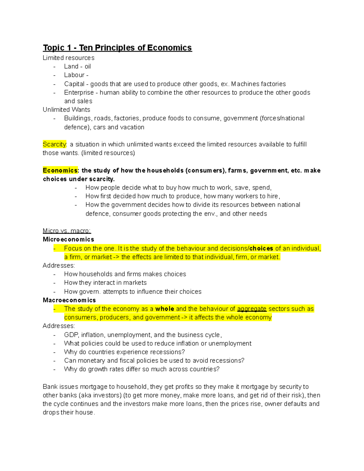 Econ 201 - notes - Topic 1 - Ten Principles of Economics Limited ...