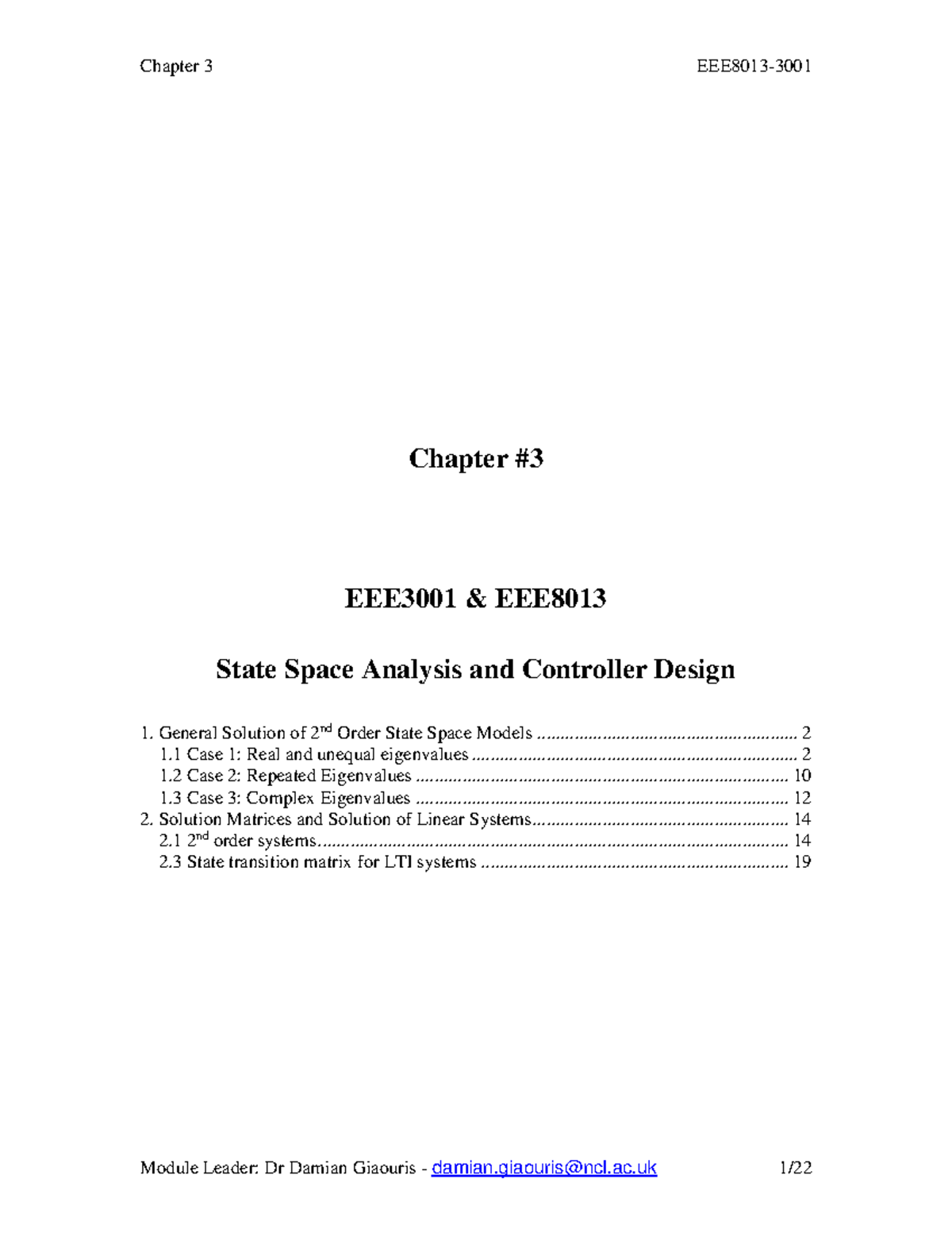 Chapter 3 State Space Analysis and Controller Design - General Solution ...