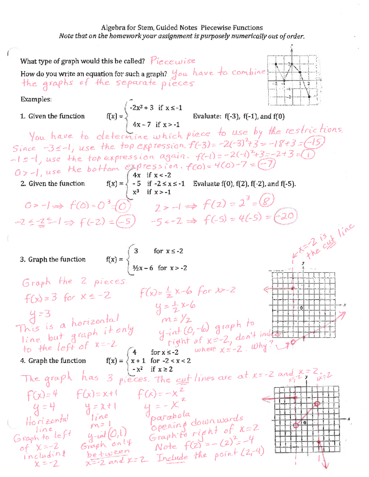 Piecewise,Rate Change Notes Complete - Algebra for Stem, Guided Notes ...