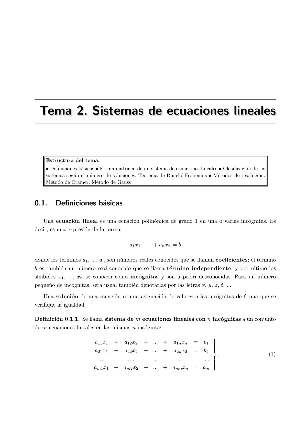 Tema2 Sistemas-1 - Apuntes 2 - Tema 2. Sistemas De Ecuaciones Lineales ...