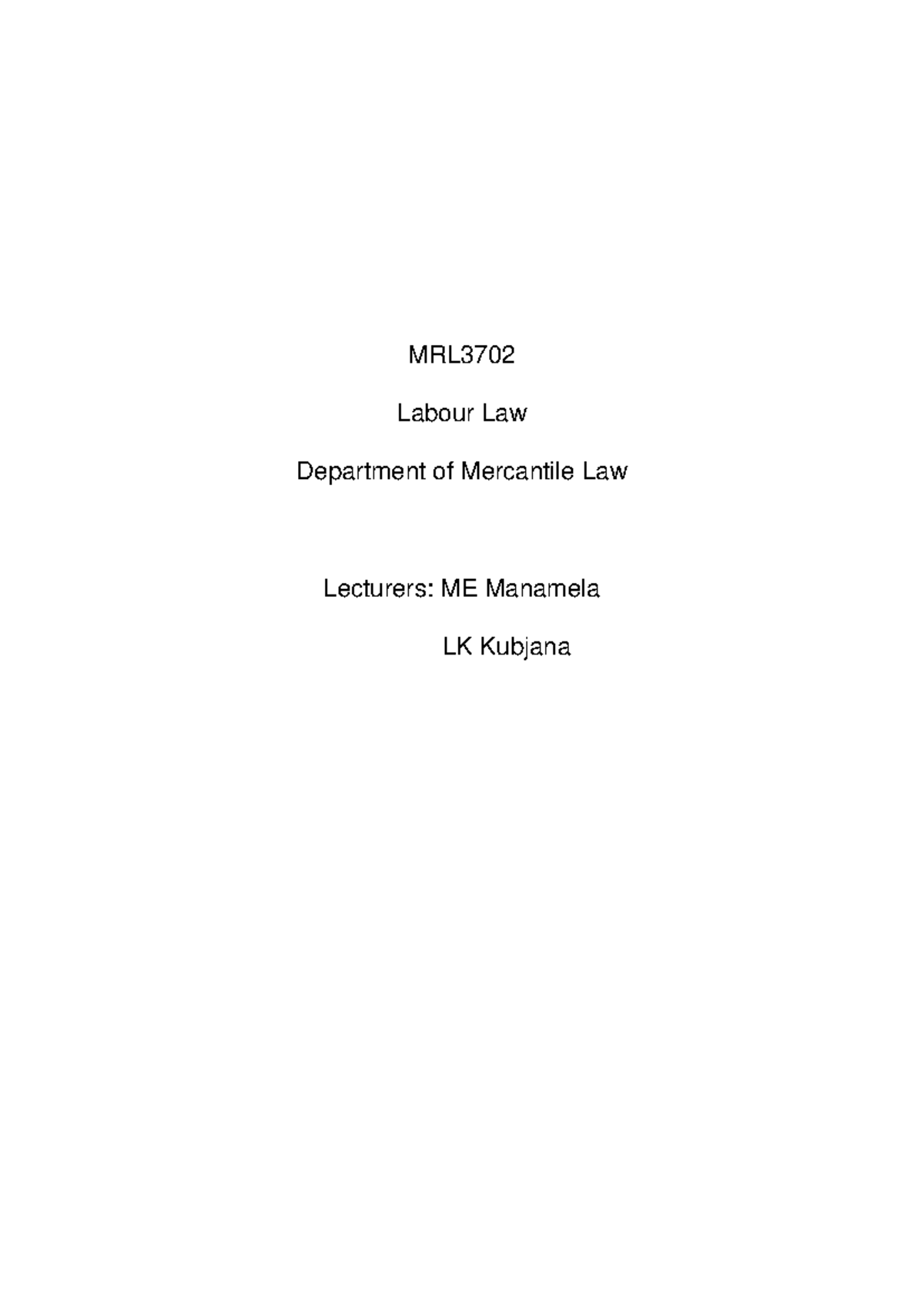 Mrl3702 Ass2 Labour Law Mrl Labour Law Department Of Mercantile