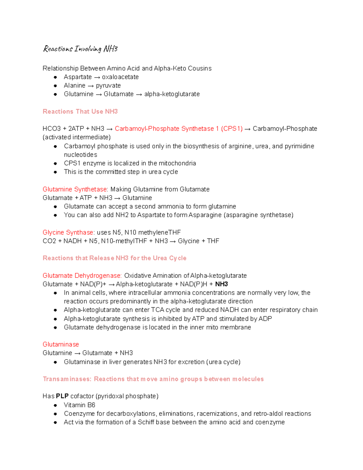 Urea Cycle Typed Study Guide - Recos Iolg N Relationship Between Amino ...