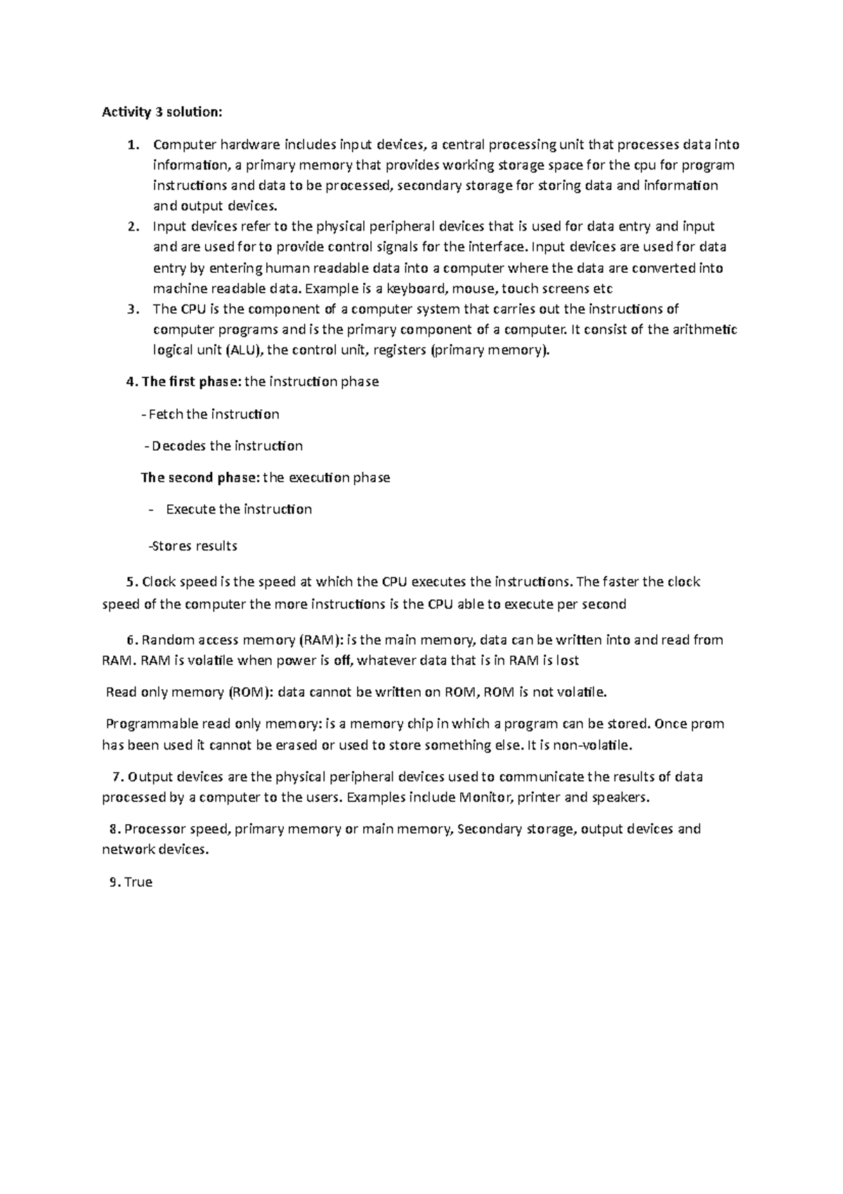 Activity 3 solution - Activity 3 solution: 1. Computer hardware ...