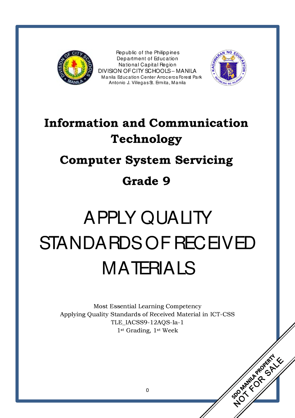 TLE-TE 9 Q1 W1 Mod1 ICT CSS - Republic Of The Philippines Department Of ...