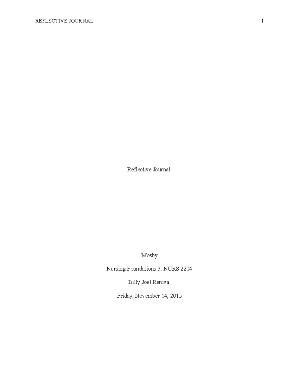 Reflective Journal 2 - REFLECTIVE JOURNAL 1 Reflective Journal Mosby ...