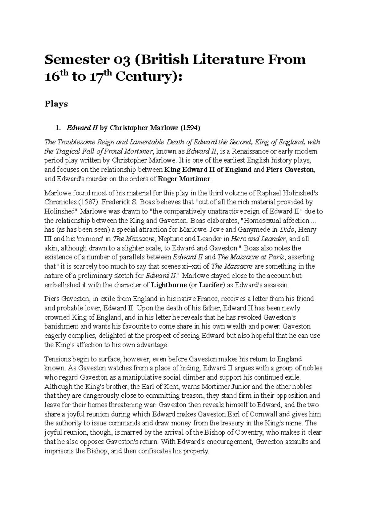 Plays sem 3 british literature - Semester 03 (British Literature From ...