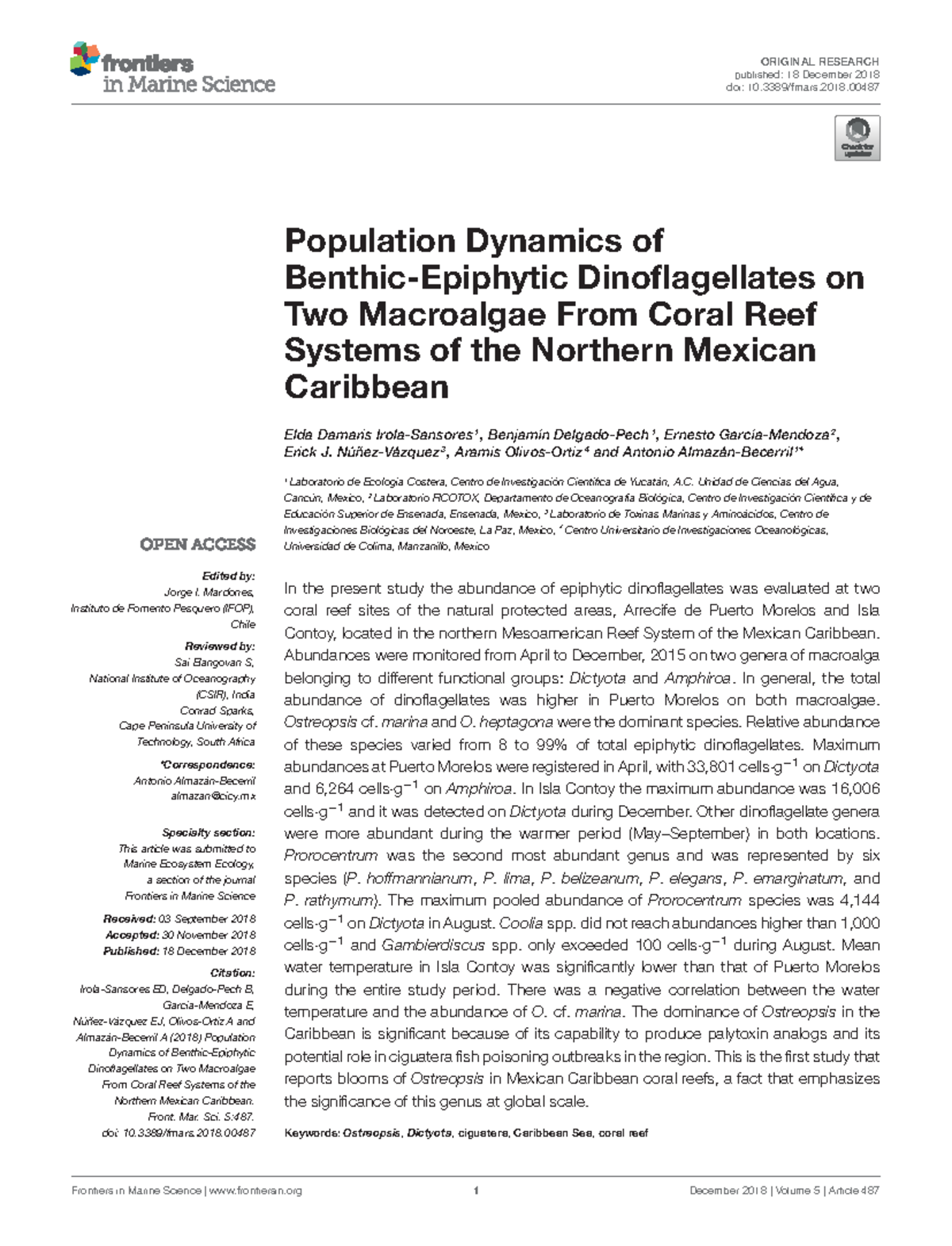Population Dynamics of Benthic-Epiphytic Dinoflagellates on Two ...
