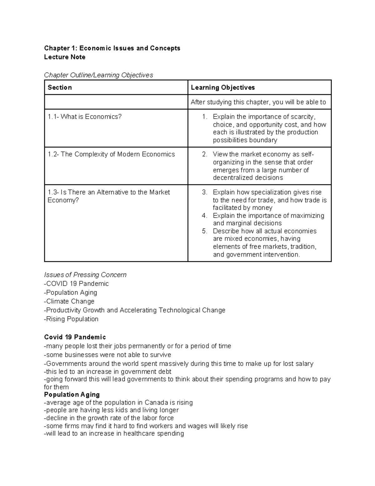 ECON1000 Chapter 1 Notes - Chapter 1: Economic Issues and Concepts ...