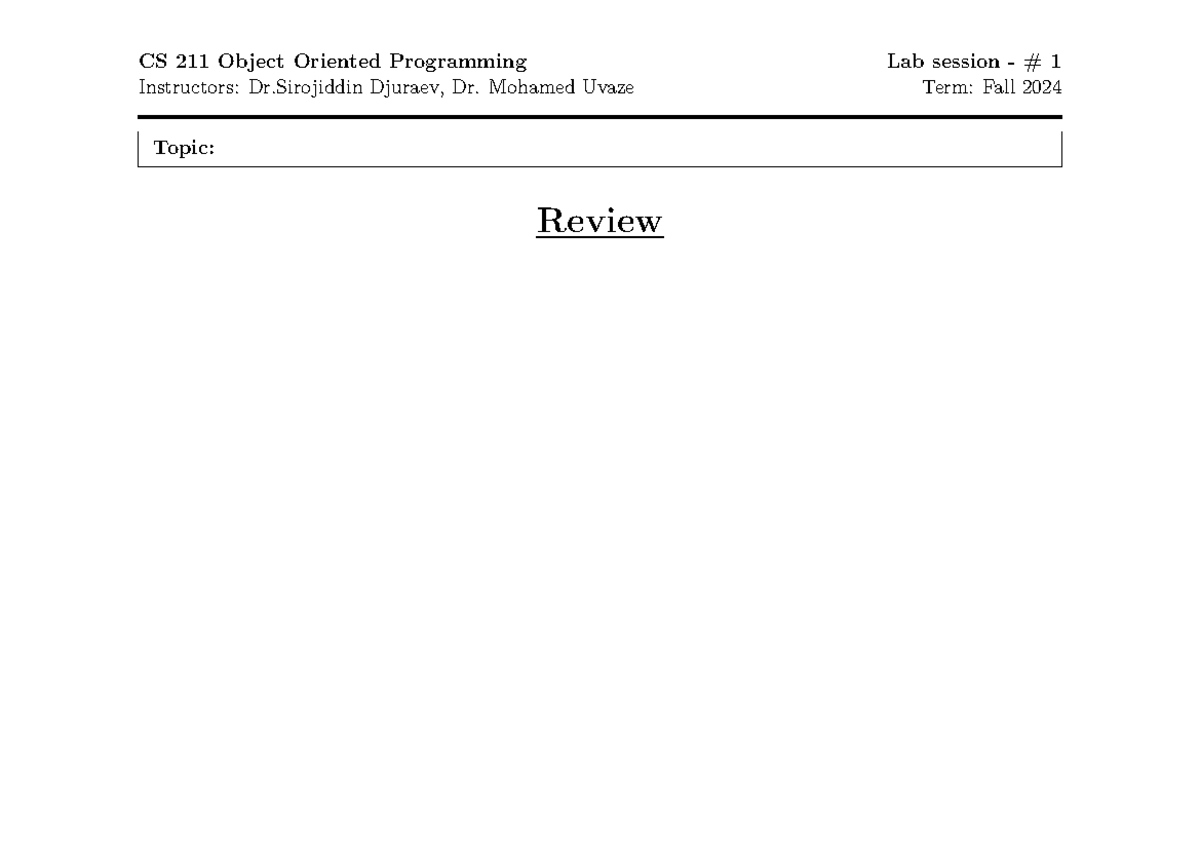 Cs211-week1 - OOP lab fiels - CS 211 Object Oriented Programming Lab ...