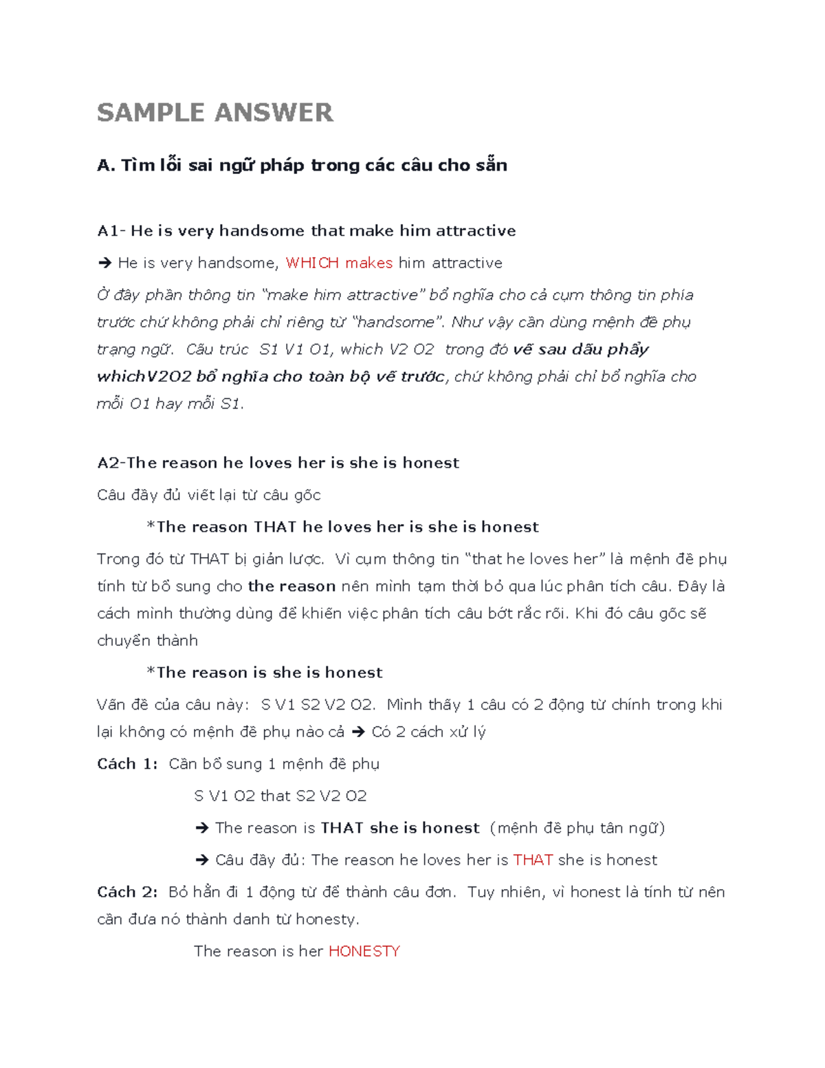 Lesson 03 - Sentence structure- Review - sample answer - SAMPLE ANSWER ...
