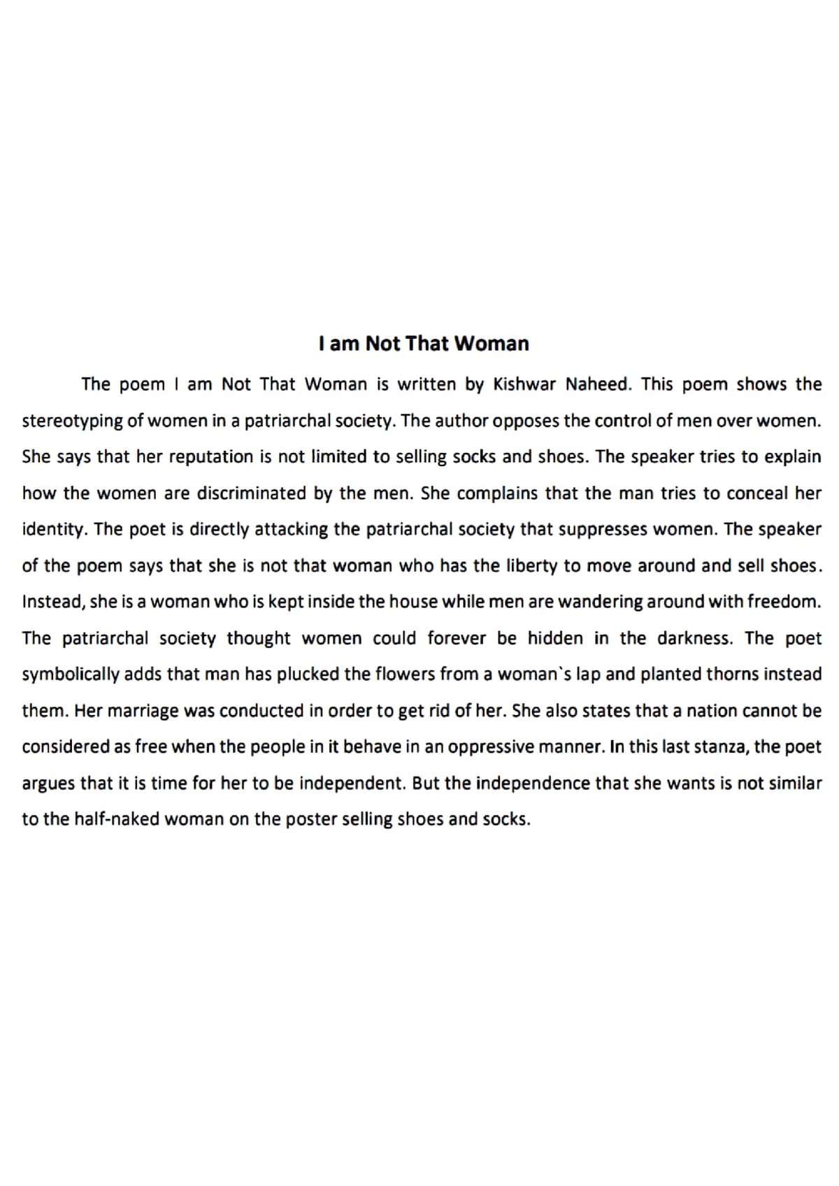 i am not that woman poem essay