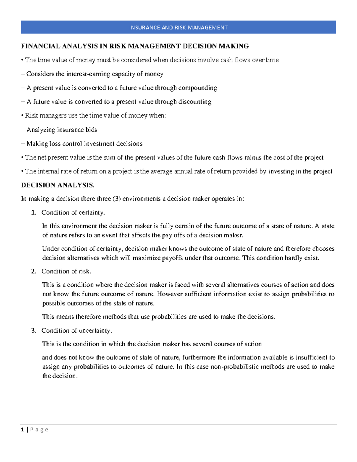 Insurance AND RISK Management(original) - FINANCIAL ANALYSIS IN RISK ...