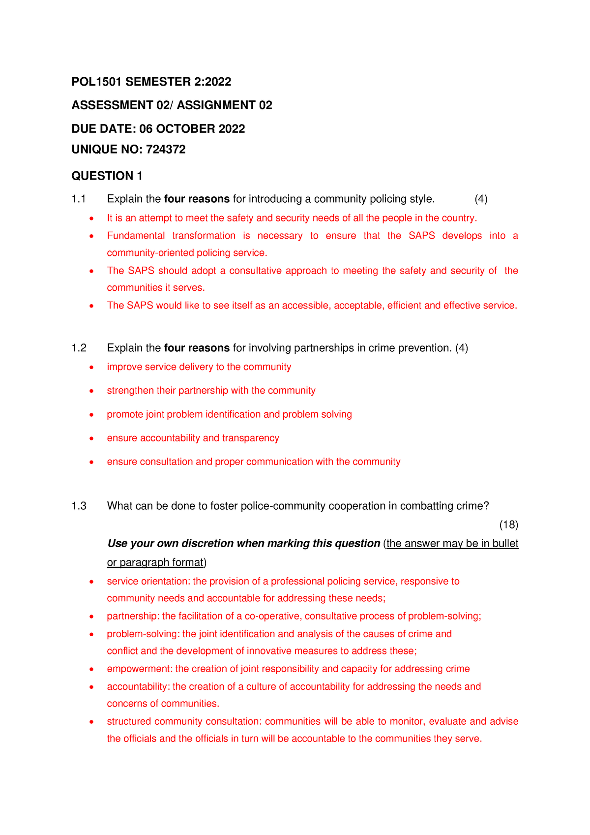 POL1501 MEMO Assessment 02 - POL1501 SEMESTER 2: ASSESSMENT 02 ...